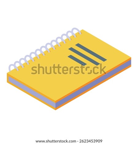 Yellow notepad with spiral binding isometric icon is ready for your creative projects