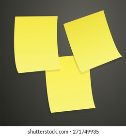 Yellow notes on black board stationary vector illustration.