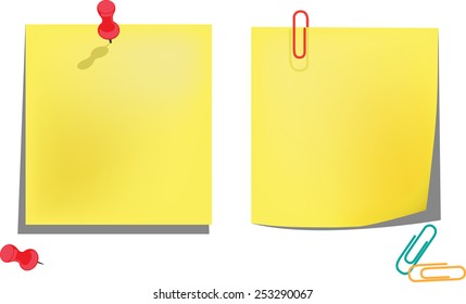 Yellow notice papers isolated on white. Vector illustration