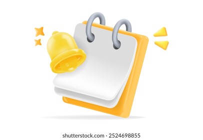 Yellow notification bell and calendar icon with stars. for task management apps, schedule planning, and event reminders, vector illustration