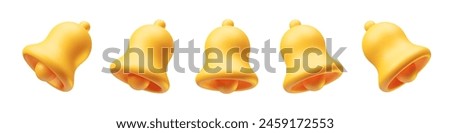 Yellow notification bells ringing icons 3d realistic on white. Golden ringing bells with new notification for social media notice reminder, website and apps elements 3d rendering vector illustration