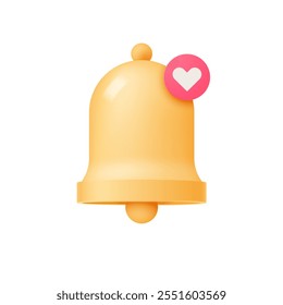 Yellow notification icon isolated on white background. Golden bell for event notification. Vector 3d illustration.
