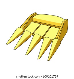 The yellow nozzle on a tractor with a cone-shaped spikes. The nozzle of agricultural machinery for the harvest.Agricultural Machinery single icon in cartoon style vector symbol stock illustration.