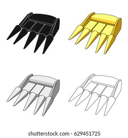 The yellow nozzle on a tractor with a cone-shaped spikes. The nozzle of agricultural machinery for the harvest.Agricultural Machinery single icon in cartoon style vector symbol stock illustration.