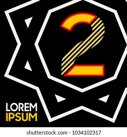 yellow number logo 2 isolated on a black background and octagonal shape as an ornament.