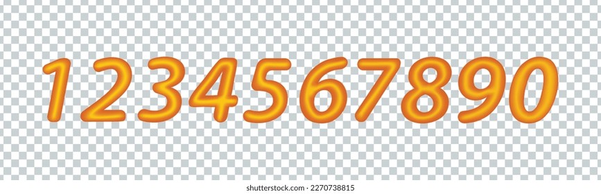 Yellow numbers from 0 to 9. Collection of voluminous inflated numbers from balloon.