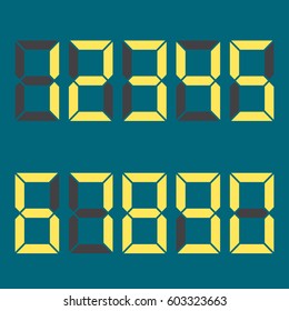 Yellow numbers on a green background. Electronic figures . D-dial. Vector illustration.