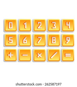 Yellow numeric button set isolated