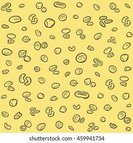 Yellow nuts pattern background. Fits perfectly for print or any healthy food background.