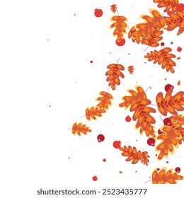 Yellow Oak Background White Vector. Plant Banner Design. Gold Leaf. Realistic Frame. Golden Leaves Isolated.