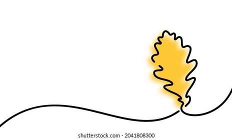 Yellow oak blurred leaf drawn by single line. Vector illustration.