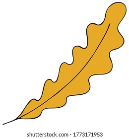yellow oak leaf, doodle style vector element, black outline