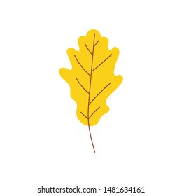 Yellow oak leaf in flat style isolated on white background.