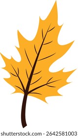Yellow oak leaf vector illustration with simple details, great for autumn projects, seasonal banners, invitations, scrapbooking, crafts, and festive decor.