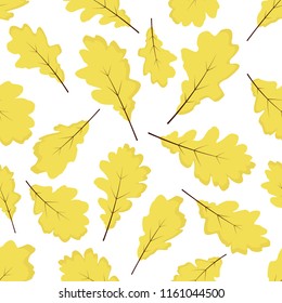 Yellow oak leaves. Autumn vector seamless pattern. Isolated on white background