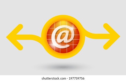 yellow object with two arrows and email icon
