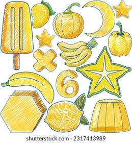 Yellow Objects in Pencil Colour Sketch Simple Style illustration