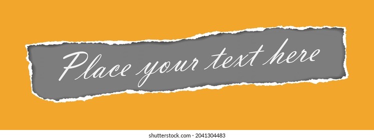 Yellow oblong hole composition in paper with torn edges and soft shadow is on dark grey background. Vector illustration