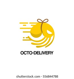 yellow Octopus delivery unique creative logo for business, company, and start up with white background