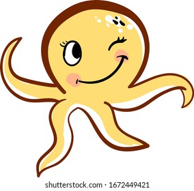 Yellow octopus, illustration, vector on white background.