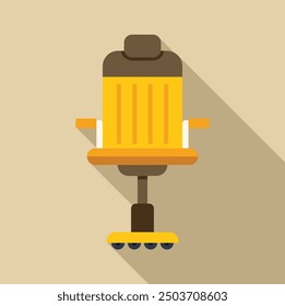 Yellow office chair with wheels, modern icon in flat style with long shadow on a beige background