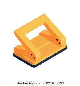 Yellow office paper hole puncher 3d isometric vector illustration