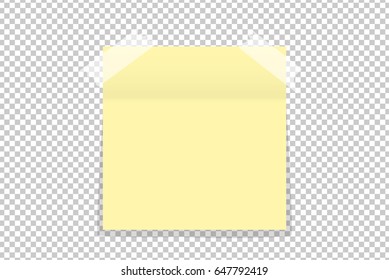 Yellow office paper sticker on sticky tape isolated. Vector illustration