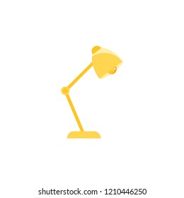 Yellow office reading lamp, table lamp isolated on white. Imagination icon.  New business idea. Flat vector illustration. Inlightment, education, study.