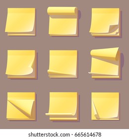 Yellow office sticky memory notes vector illustration sticker paper adhesive information memo blank.