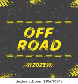 Yellow off-road text and sport flag letters silhouettes isolated on black background