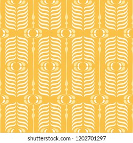 Yellow Ogee Background Vector Seamless Pattern. Modern Classic Geometric pattern. Monochrome Feathers Print