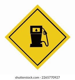 Yellow Oil petrol dispenser station road sign isolated on white background, fuel nozzle and pump icon