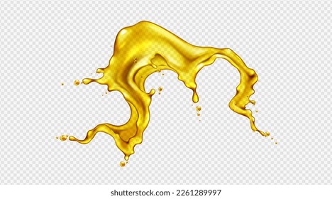 Yellow oil splash isolated vector. Realistic 3d beer swirl on transparent background. Juice flow abstract shape design for advertising. Honey splatter droplet illustration.