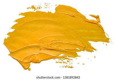 Yellow oil texture paint stain brush stroke isolated on white background EPS10 vector illustration.