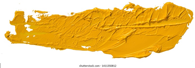 Yellow oil texture paint stain brush stroke, hand painted, isolated on white background. EPS10 vector illustration.