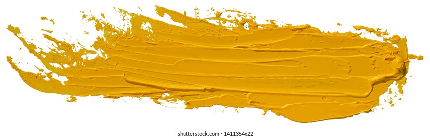 Yellow oil texture paint stain brush stroke, hand painted, isolated on white background. EPS10 vector illustration.