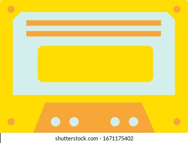 Yellow old cassette, illustration, vector on white background.