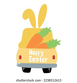 Yellow old truck car with rabbit ears. Vector illustration.