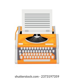 Yellow old typewriter with paper sheet on white background