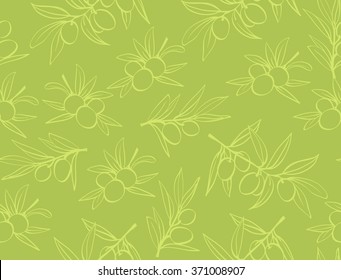 Yellow olives from branches on a white background. vector seamless pattern.