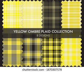 Yellow Ombre Plaid textured seamless pattern collection includes 8 design swatches suitable for fashion textiles and graphics