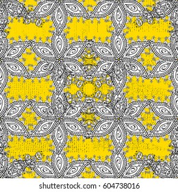 Yellow on background. Royal luxury golden baroque damask vintage. Vector pattern background wallpaper with gold antique floral medieval decorative 3d flowers, leaves and gold pattern ornaments.