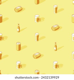 Yellow on yellow beer seamless pattern background