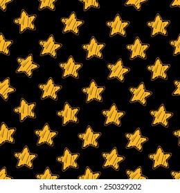 yellow on black background star vector seamless pattern
