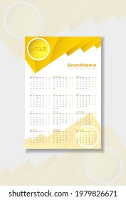 Yellow One Page Calendar 2022