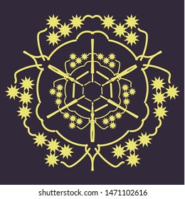 Yellow one-color mandala in the form of a double flower