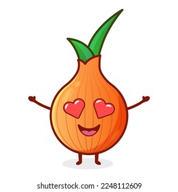 Yellow onion, cartoon character with hearts
