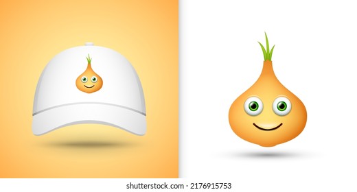 Yellow Onion on white baseball cap. Vector