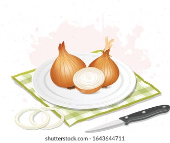 yellow onion vector illustration on white background