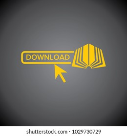 Yellow Online Book Download icon on black background.